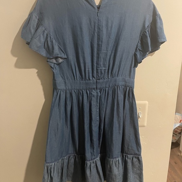 Kate Spade Women's Blue Ruffle Short Sleeve Chambray Mini Dress Size 4 - Picture 6 of 8